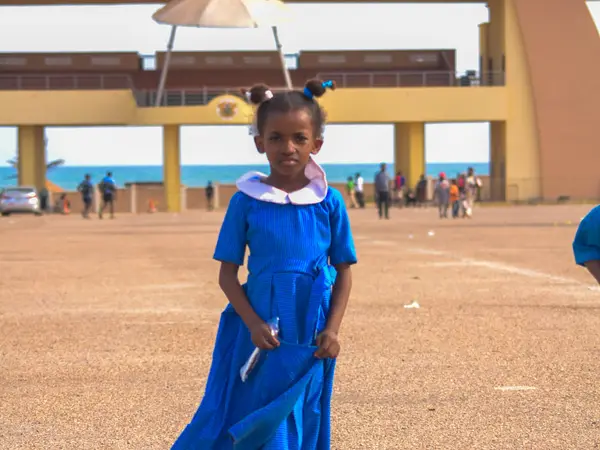 A HEWIS pupil in blue and white uniform at Black Star Square